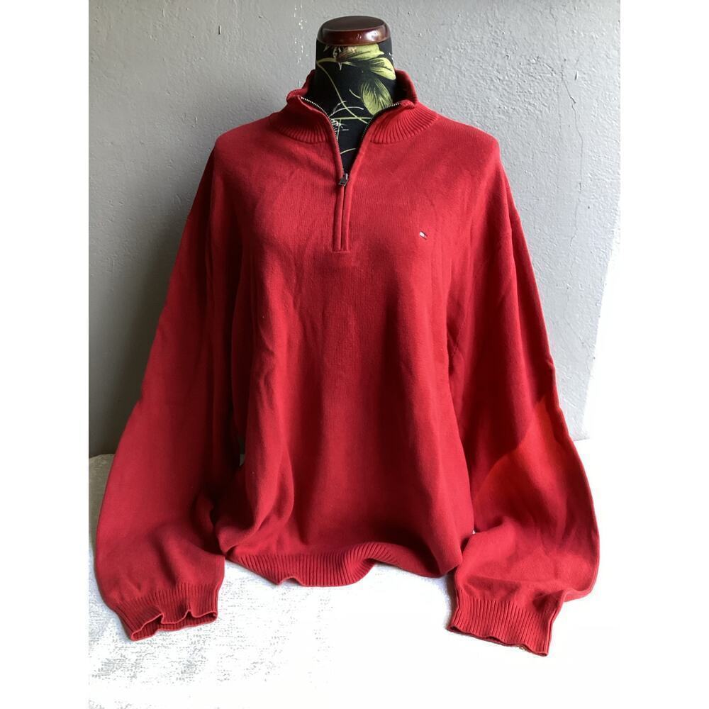 Tommy hilfinger men’s long sleeve quarter zip sweatshirt classic red size XXL